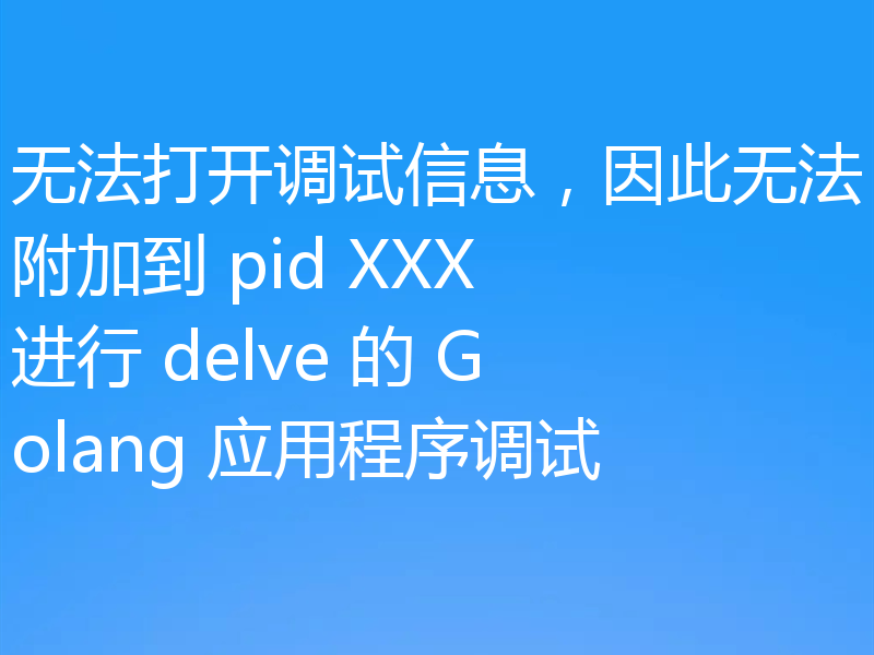 无法打开调试信息,因此无法附加到 pid XXX 进行 delve 的 Golang 应用程序调试