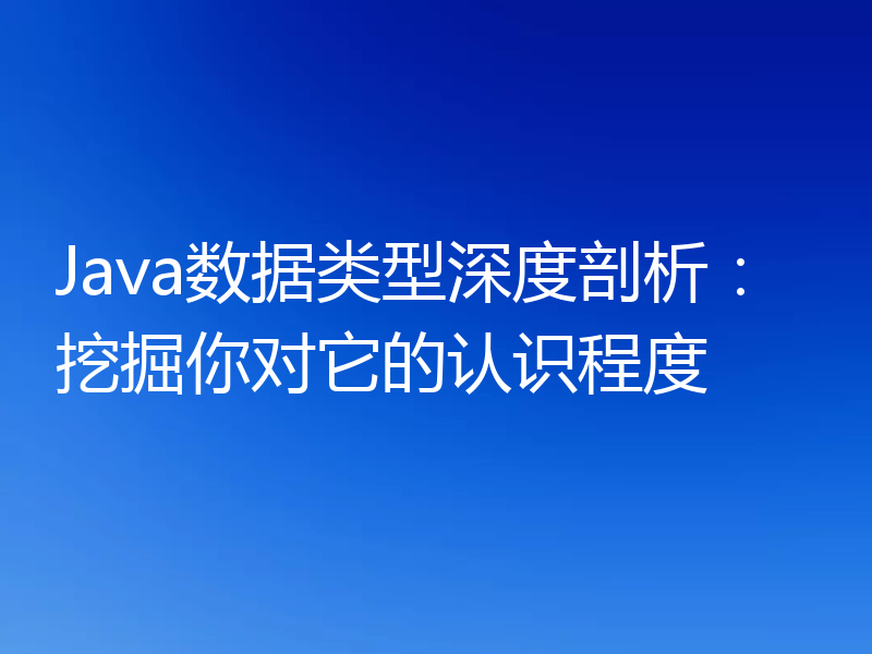 Java数据类型深度剖析:挖掘你对它的认识程度