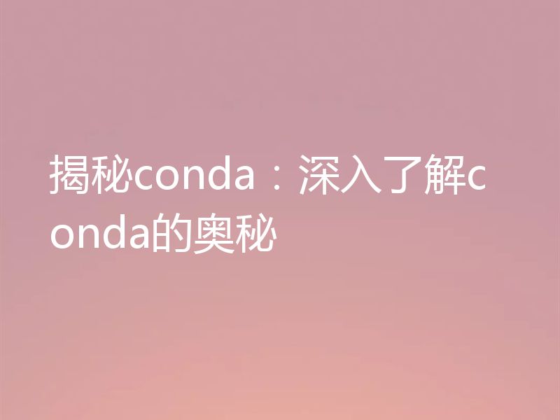 揭秘conda:深入了解conda的奥秘