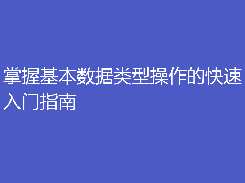 掌握基本数据类型操作的快速入门指南