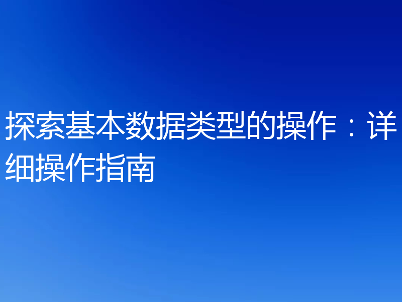 探索基本数据类型的操作:详细操作指南