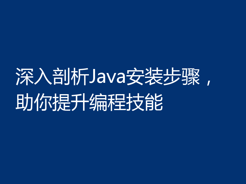 深入剖析Java安装步骤,助你提升编程技能