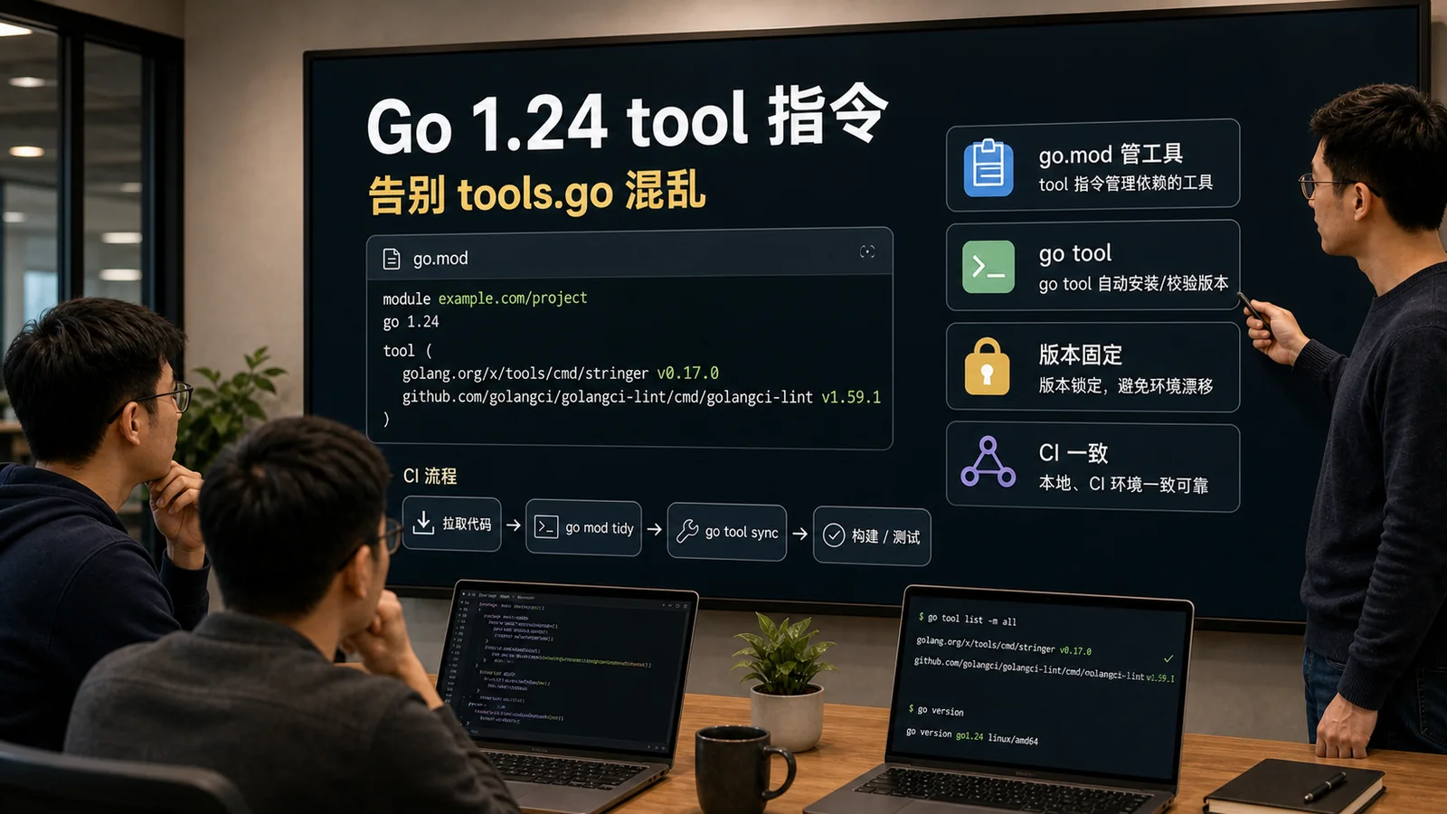 Go 1.24 tool 指令实战：别再让 tools.go 和 CI 工具版本打架