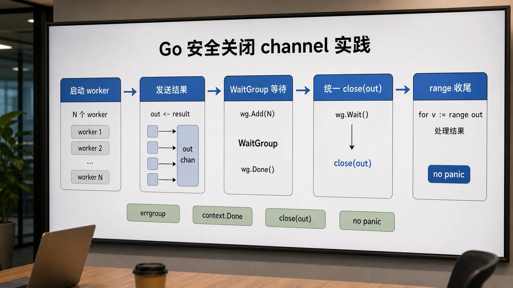 Go channel 安全关闭流程图