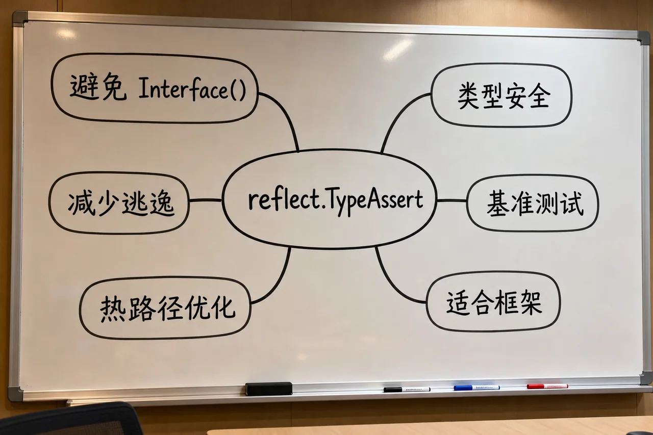 Go reflect.TypeAssert 思维导图：避免 Interface、减少逃逸、热路径优化、类型安全、基准测试、适合框架