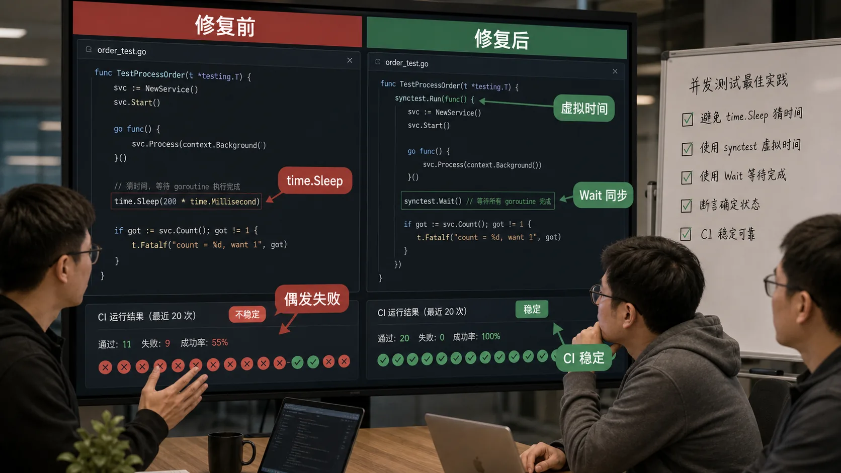 Go testing synctest 代码案例图