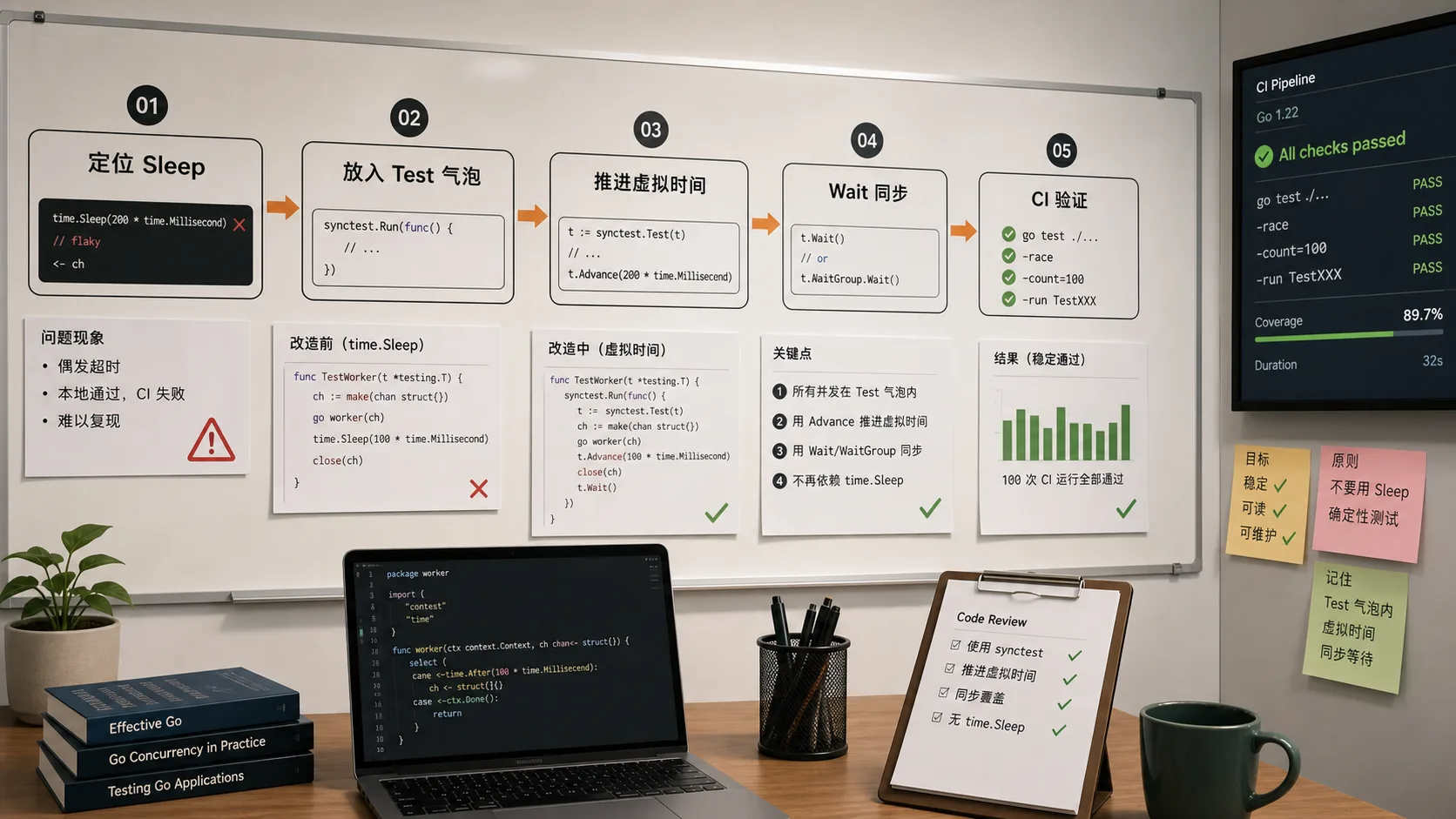 Go testing synctest 落地流程图