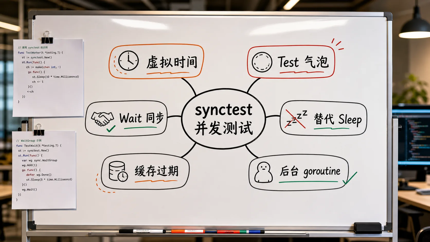 Go testing synctest 并发测试思维导图