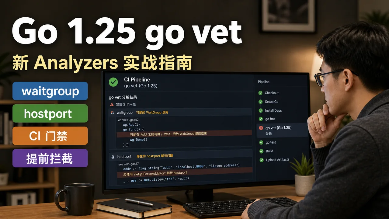 Go 1.25 go vet 实战：把 WaitGroup 和 HostPort 坑挡在 CI 里