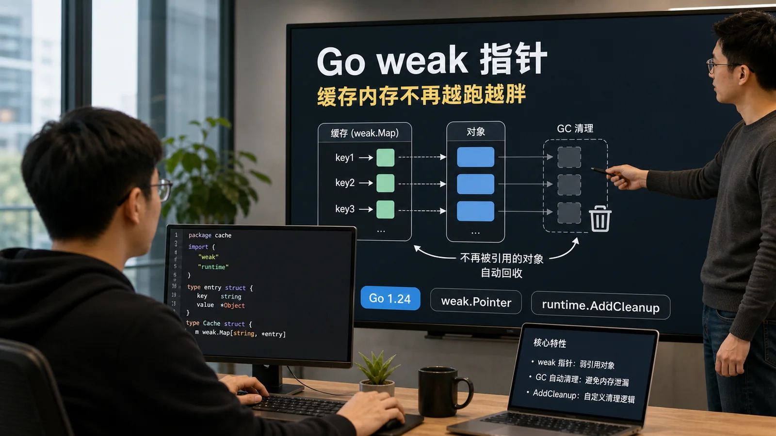 Go weak.Pointer 实战：缓存别越跑越胖，先搞懂弱引用和 AddCleanup