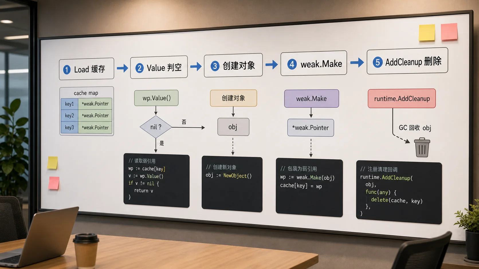 Go weak.Pointer 缓存流程图