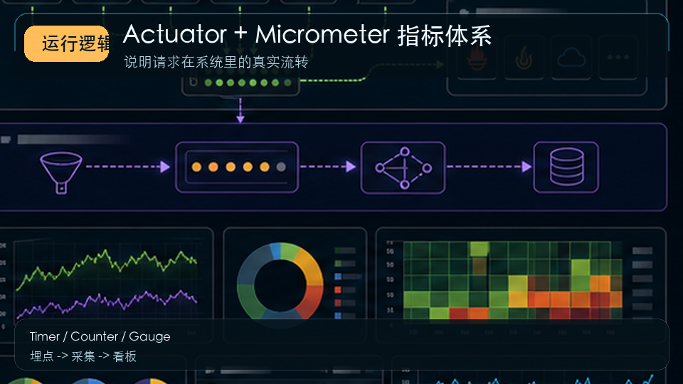 Spring Boot Actuator 与 Micrometer：性能指标体系搭建 运行逻辑图