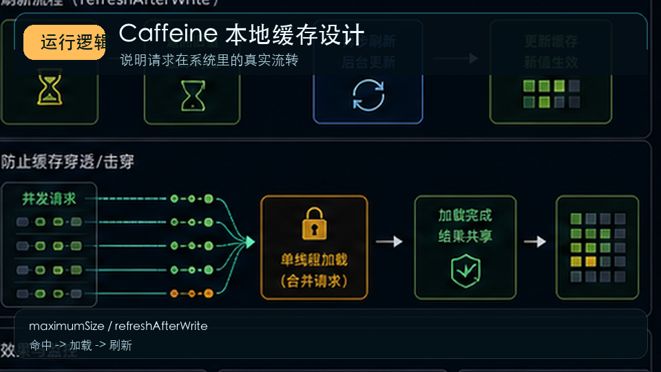 Caffeine 本地缓存设计:热点数据、过期策略与缓存击穿处理 运行逻辑图