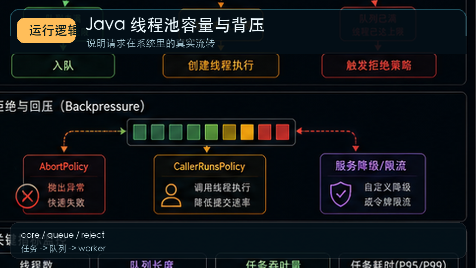 Java 线程池调优:核心线程、队列长度与背压策略 运行逻辑图