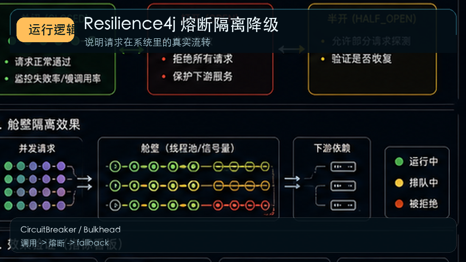 Resilience4j 熔断隔离降级:保护 Spring Boot 慢依赖 运行逻辑图
