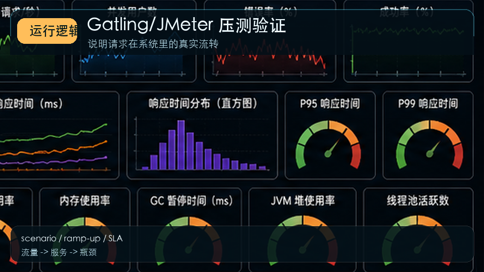 Spring Boot 压测验证:Gatling、JMeter 与性能回归门禁 运行逻辑图